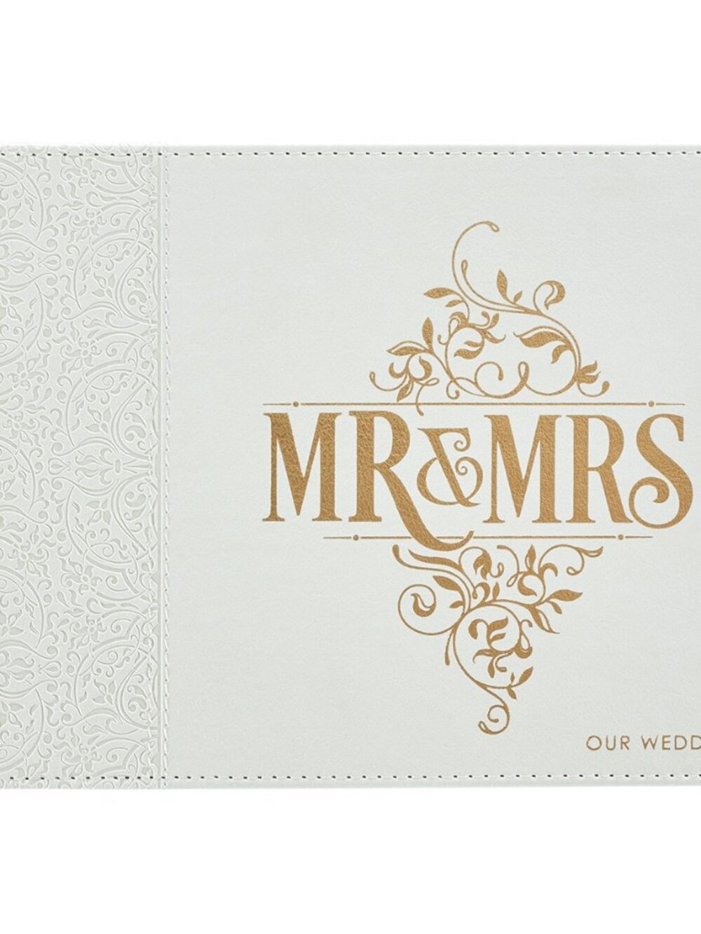 Wedding Guest Book - Mr. and Mrs. Our Wedding - Lacey White Faux Leather w/Inspi